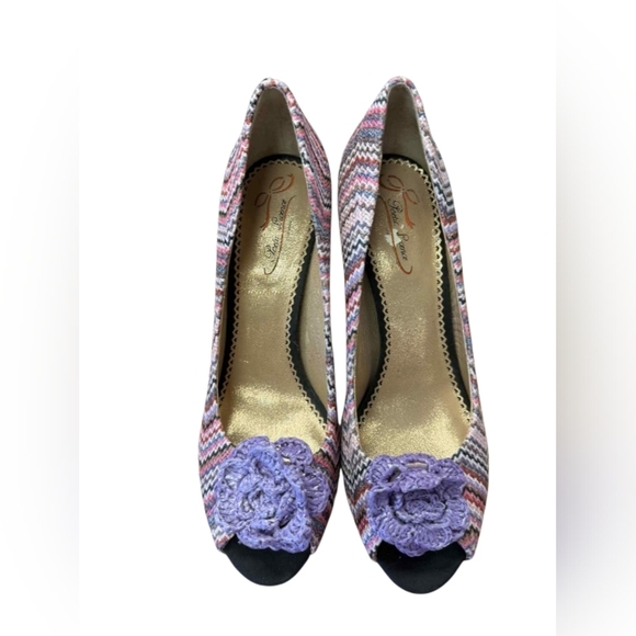 Poetic Licence All Mixed Up Heel Multi Coloured Zig Zag Floral Size 41 EUC - Picture 5 of 9